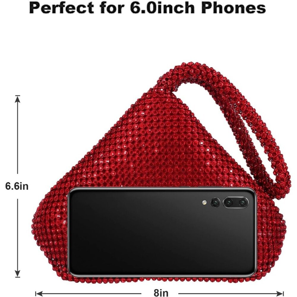 Women Red Beaded Clutch Purse Evening Triangle Bag for Wedding Party and Phone - Picture 2 of 7